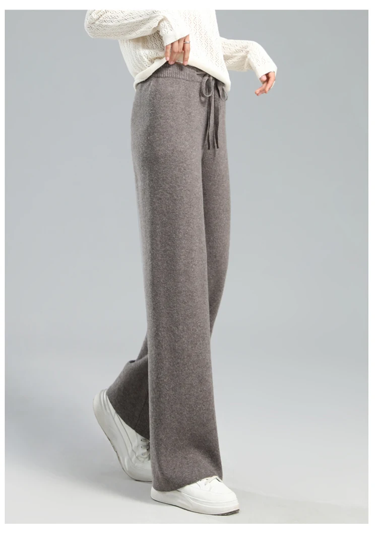 Temperament Cashmere Cloud Pants High Waist Drape Wide Leg Pants Women's White Casual Versatile Knitted Floor-mopping Trousers