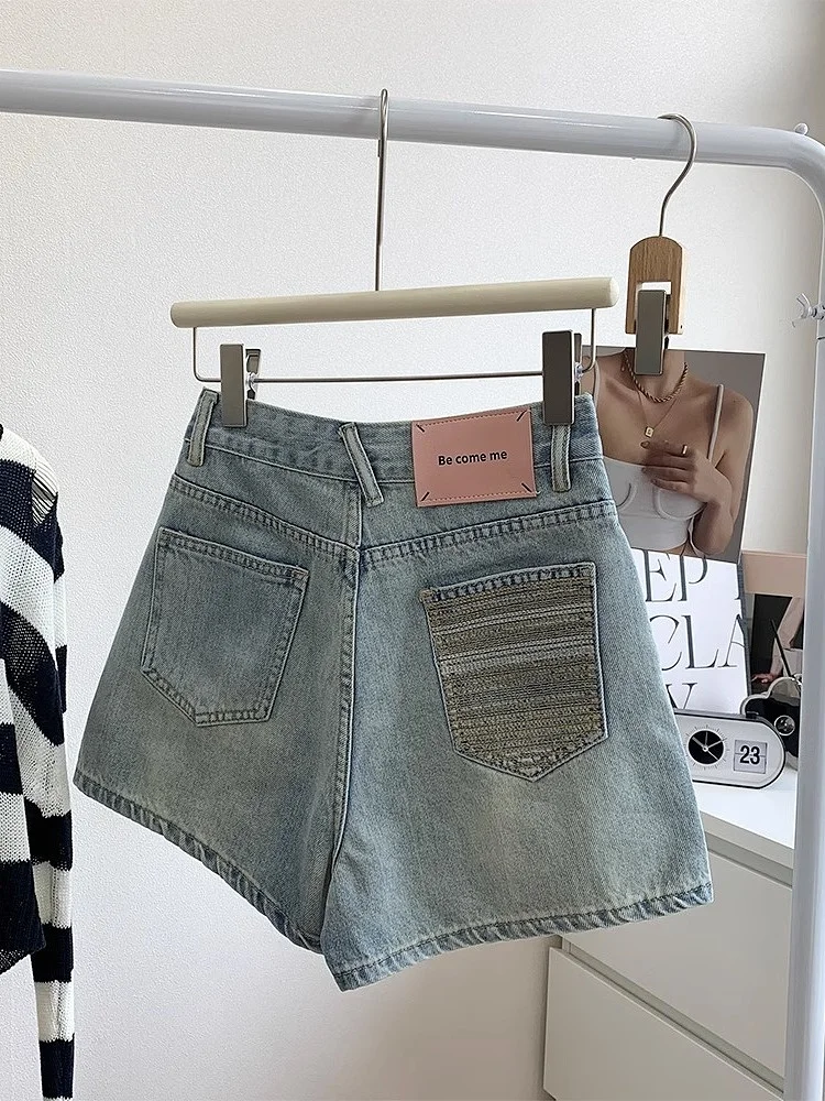 

High Waist Woven ket Denim orts Women's Faionable A-Line Wide Leg Hot Pants Summer Blue Cotton Polyester Viscose Blend