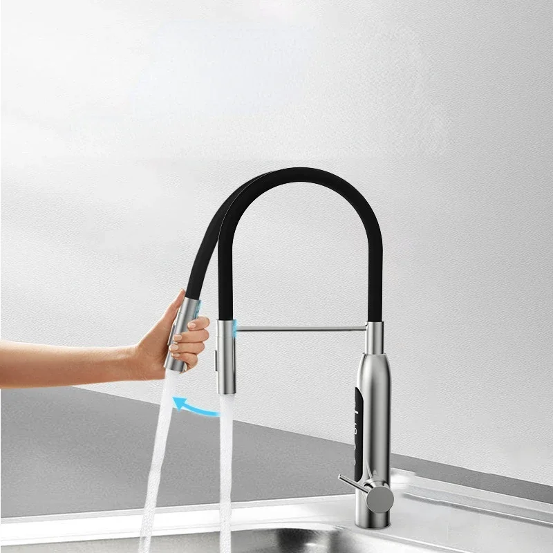 Hot and Cold Draw Faucet Household Stainless Steel Quick Heat Digital Display Hot Electric Faucet Instant Water Heater Kitchen