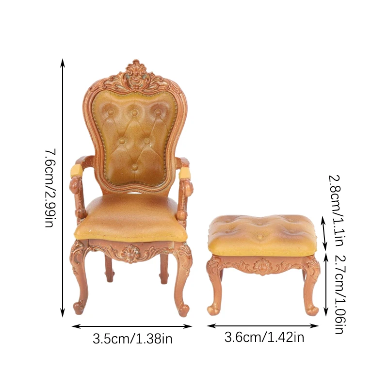 1:12 인형 집 미니어처 유럽 안락 의자 발판, 레트로 서재 의자 가구 모델 장식 장난감, 인형 집 액세서리