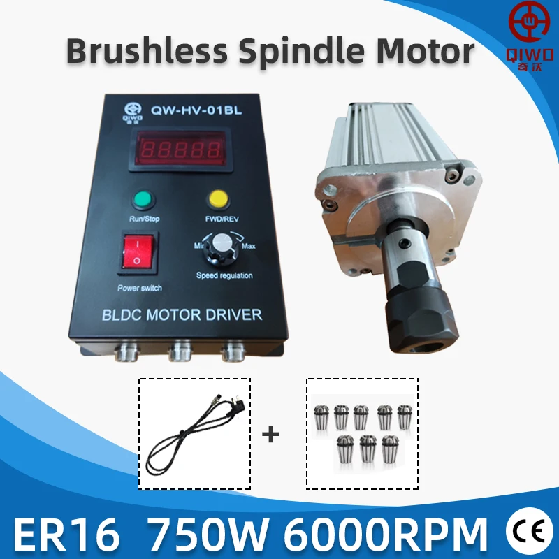 220v 110v 750W Spindle Motor Air-cooling cnc Spindle Brushless DC Motor With Driver CNC Engraving Machine ER16
