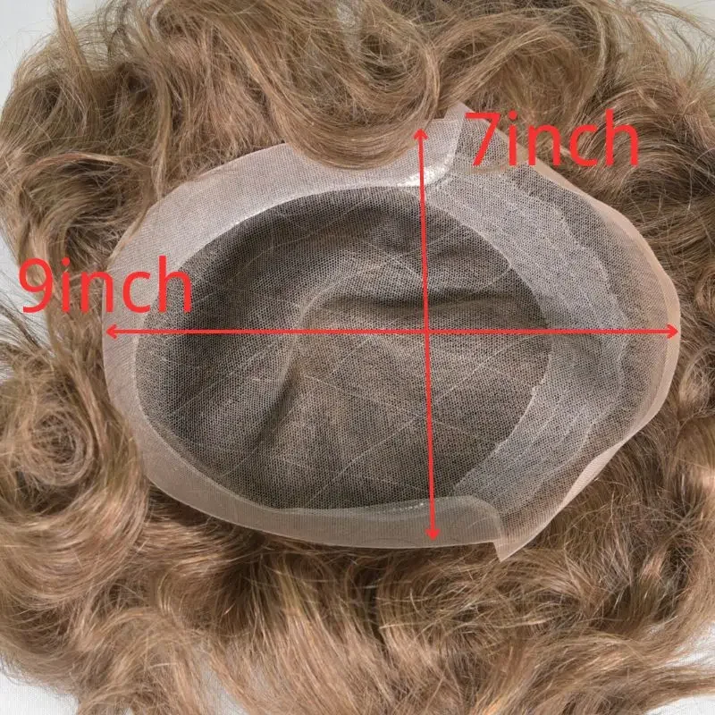 7*9 Mens Toupee Lace and PU Men Capillary Prosthesis Hair System Invisible Natural Hair Wig Man Real Human Hair Wig Undefine