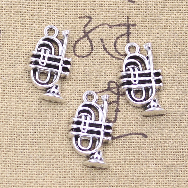 10 sztuk Charms instrumenty muzyczne Cornet 22x12mm antyczne srebro kolorowe wisiorki dokonywanie DIY Handmade tybetański znalezienie biżuterii