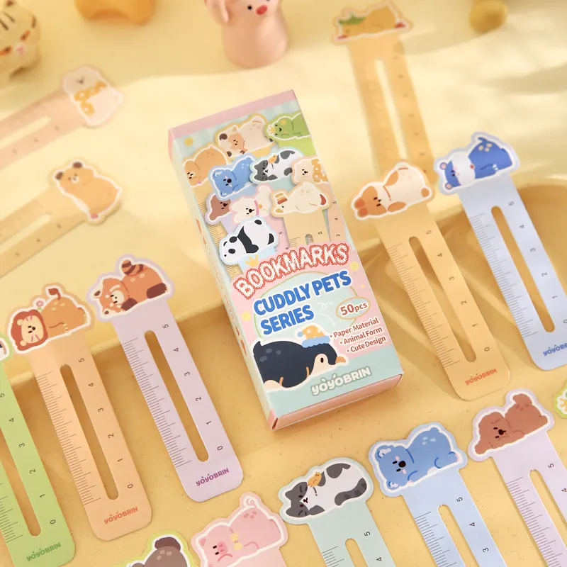 50pcs/box Ruler Bookmark Book Pet Series Cute Pet Image Ruler Bookmark Reading Enthusiast Mark Ruler