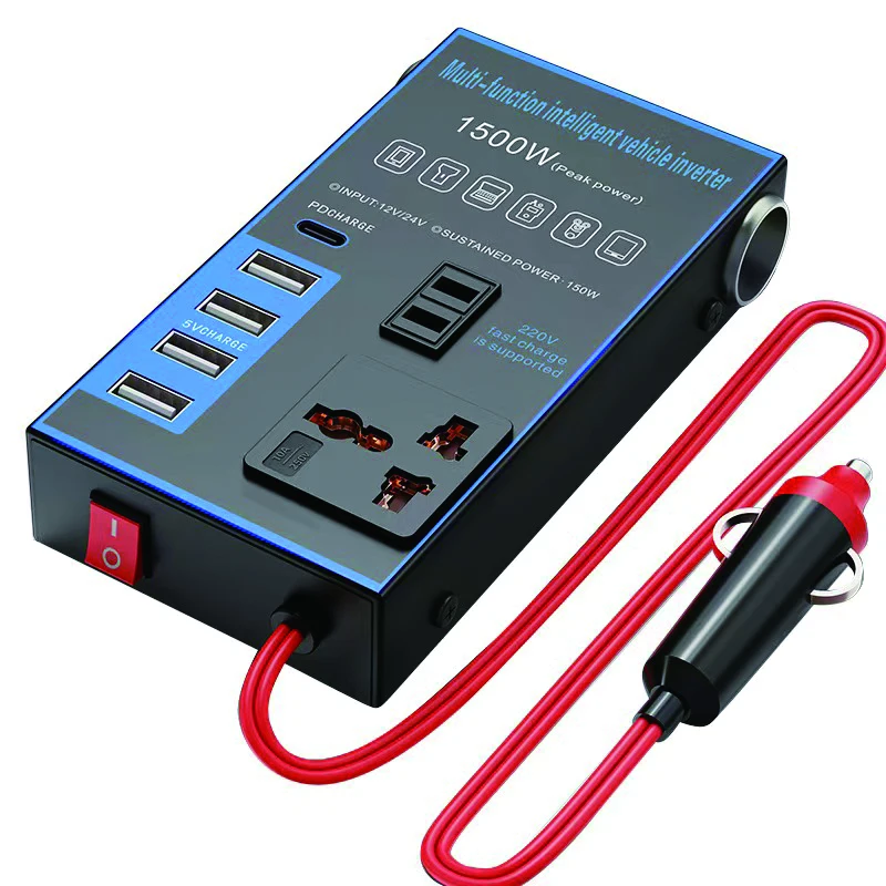 1500W Car Power Inverter 12V 24V To 220V Mobile Phone USB Charging Truck Home Socket Auto Charger Converter Adapter