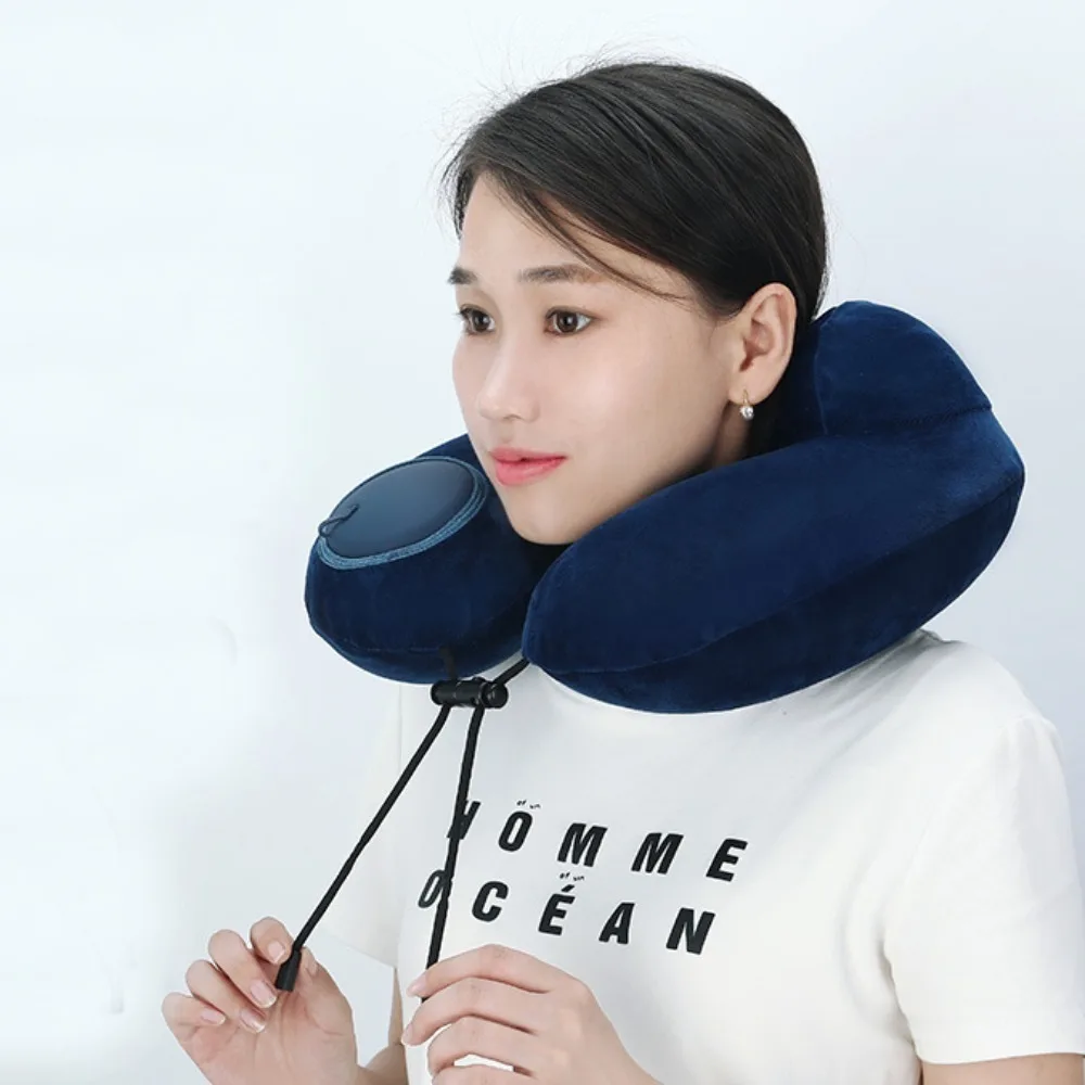 High Quality Press-inflatable U-shaped Pillow Portable Double Hump Design Travel Pillow Ergonomic Crystal Velvet Cervical Pillow