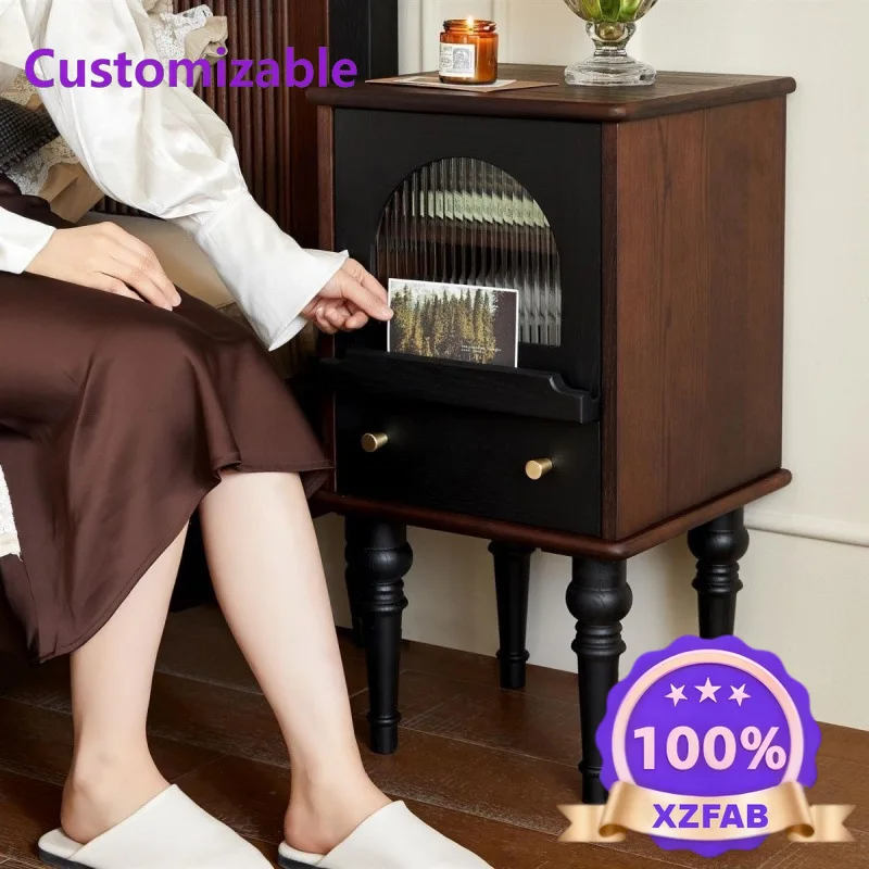 Factory Direct 2026 French retro solid wood bedside table light luxury small apartment bedroom locker modern American home