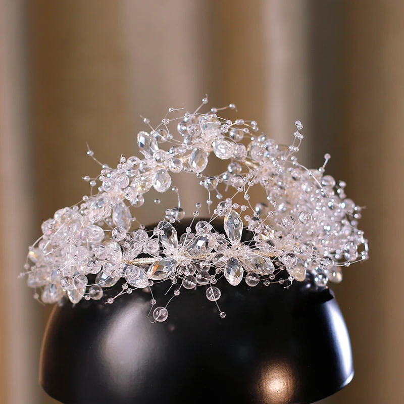 Elegant Lace & คริสตัล Brides Headbands ผีเสื้อ Tiaras เจ้าสาว Hairbands อุปกรณ์เสริมผมแต่งงาน