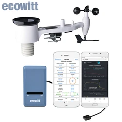 Ecowitt-Station Météo Wi-Fi GW1101, Panneau de Capteurs Météorologiques Extérieurs Solaires WS69 627 en 1 et Passerelle Wi-Fi GW1100