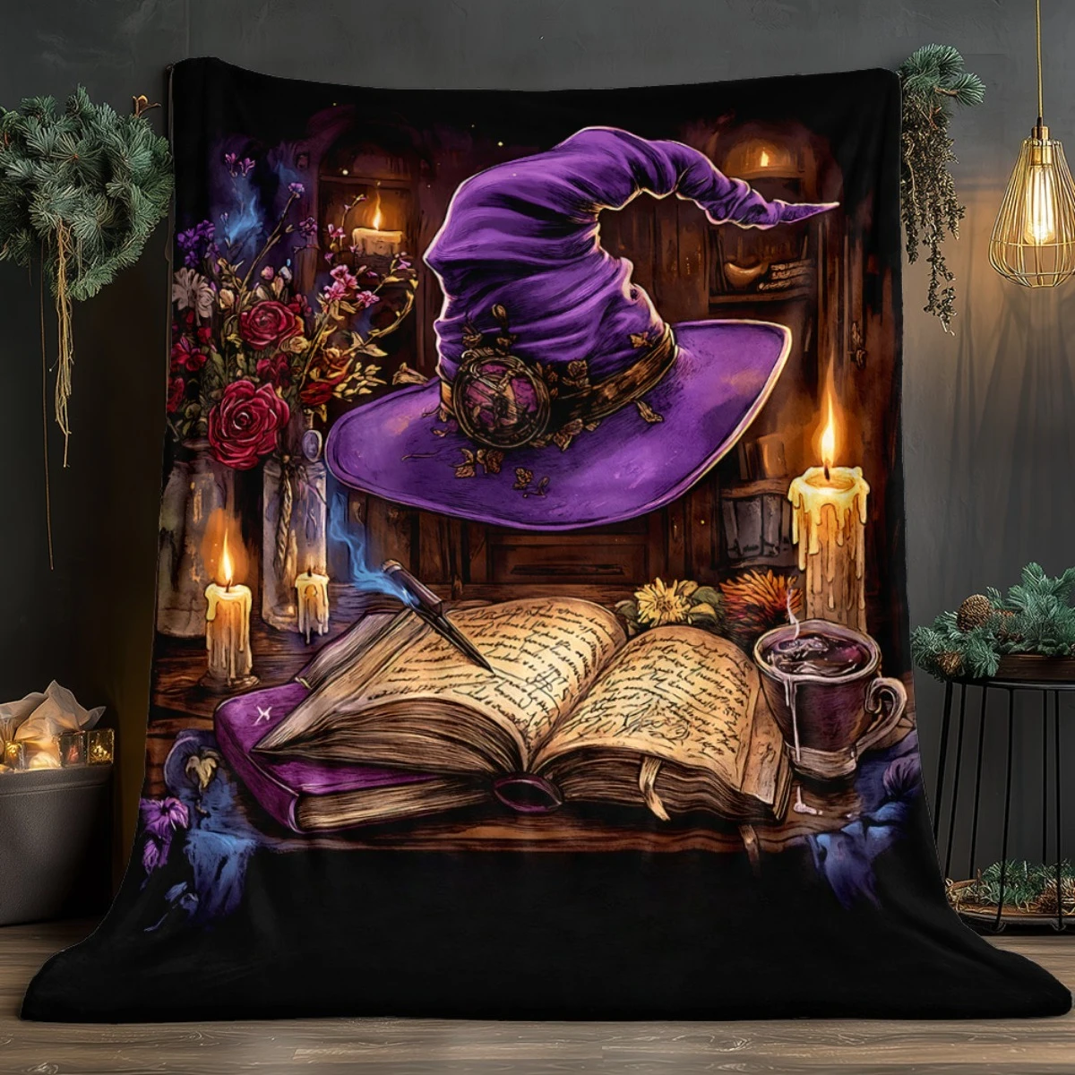 Purple Wizard Blanket Soft Plush Witchcraft Candle Throw Blanket for Bed Couch Sofa Luxury Air Conditioning Nap Quilt Gift