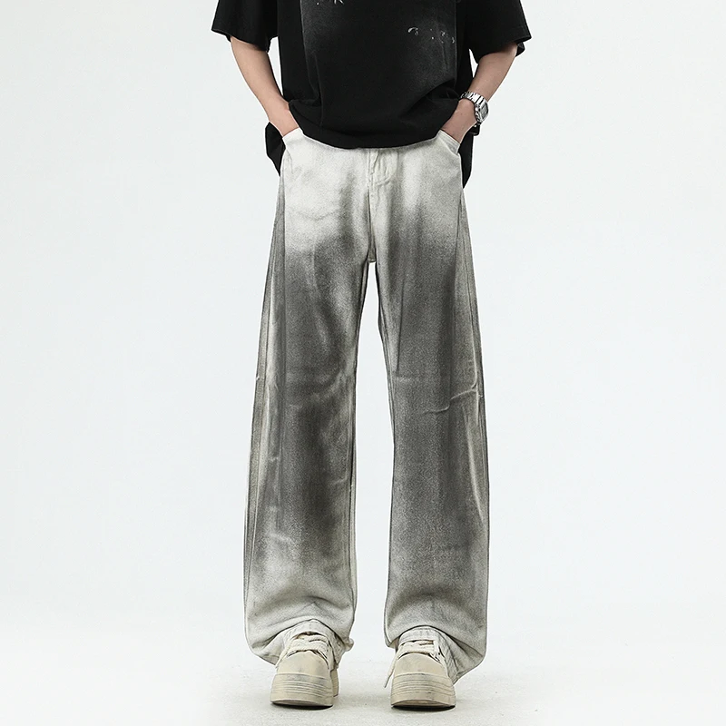 White Jeans Men's Loose Straight Wide Legs Large Size Dirty Trend Casual Versatile Spring and Autumn Pants 2026 New