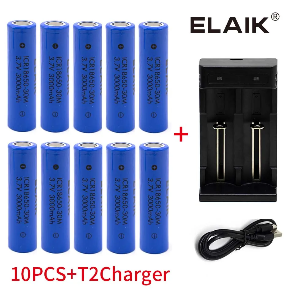 18650 30M 3.7V 3000mAh Rechargeable Battery With USB Charger, Suitable For Our 18650 Toys, Tools, Flashlight Batteries, Etc