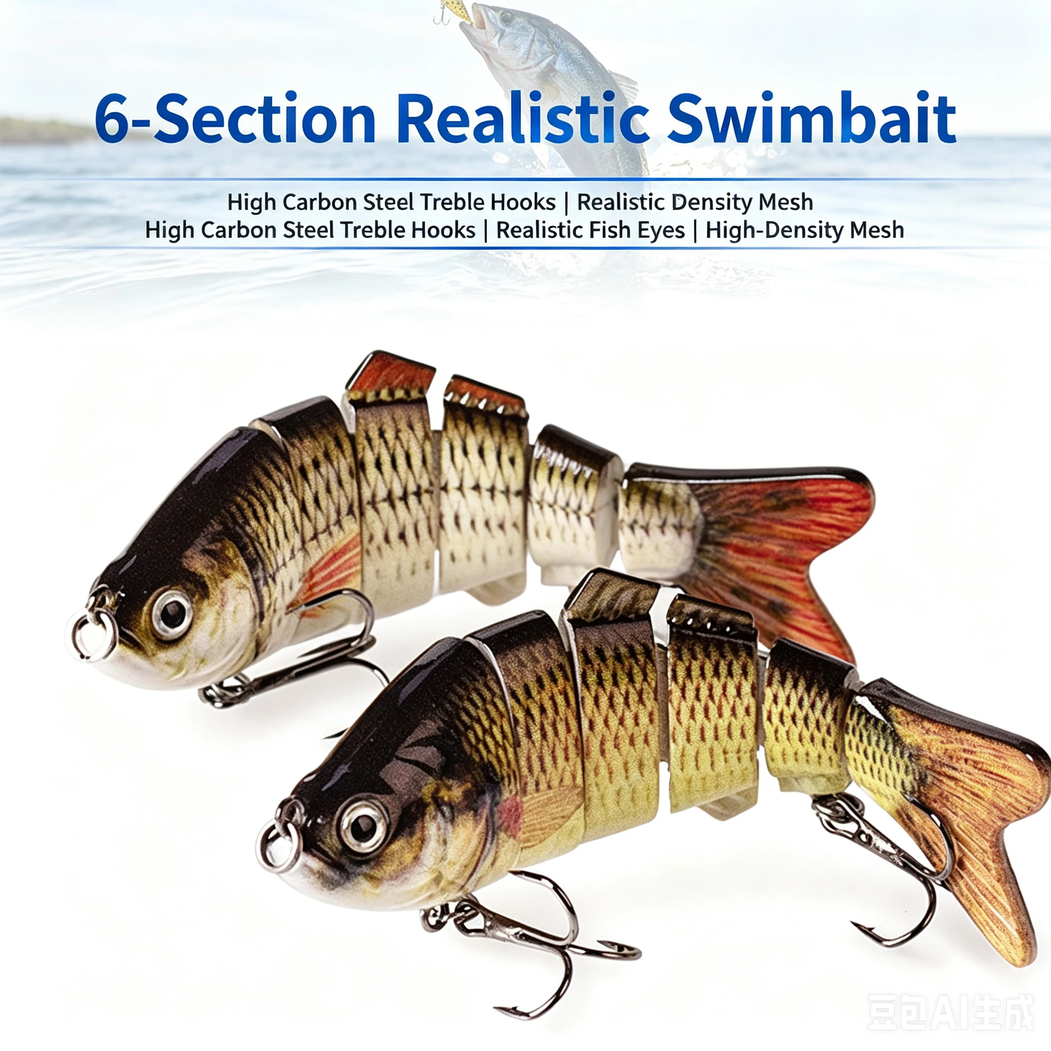 6 Segmented Multi Jointed Swimbaits Lifelike Hard Fishing Lures with Treble Hooks Realistic Crankbait for Saltwater Freshwater