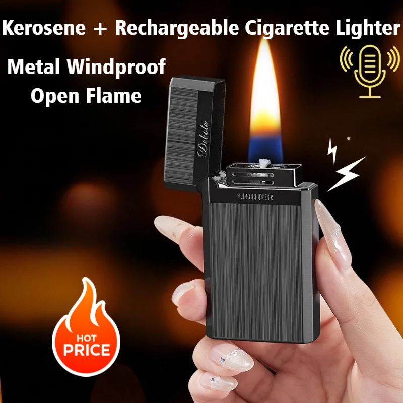 

Voice Controlled Lighter Coal Oil&Rechargeable 2-in-1 Windproof Cigar Igniter Open Fire Cigarette Lighters & Smoking Accessories