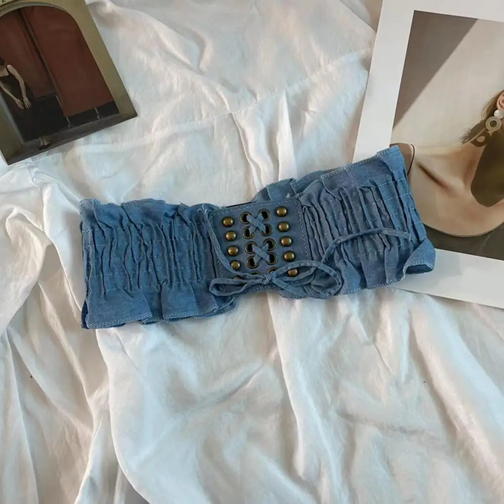 Cintura in vita di colore classico Cinture elastiche in denim stile punk per donna Cintura con gonna a corsetto con bordo largo Tessuto retrò per donna