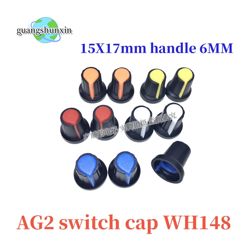 

10 шт., колпачки для потенциометра WH148, AG2, пластиковые ручки AG2, диаметр 6 мм, ручка сливы 15x17 мм для одиночного и двойного потенциометра