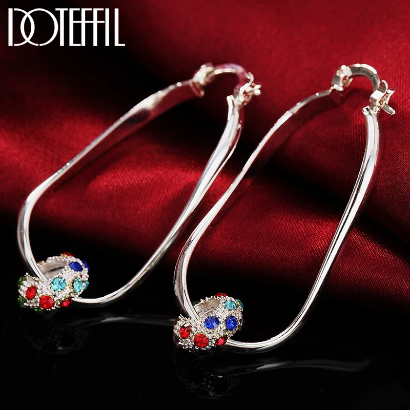 

DOTEFFIL 925 Sterling Silver Round Colored AAA Zircon Hoop Earring For Woman Fashion Party Wedding Engagement Party Jewelry