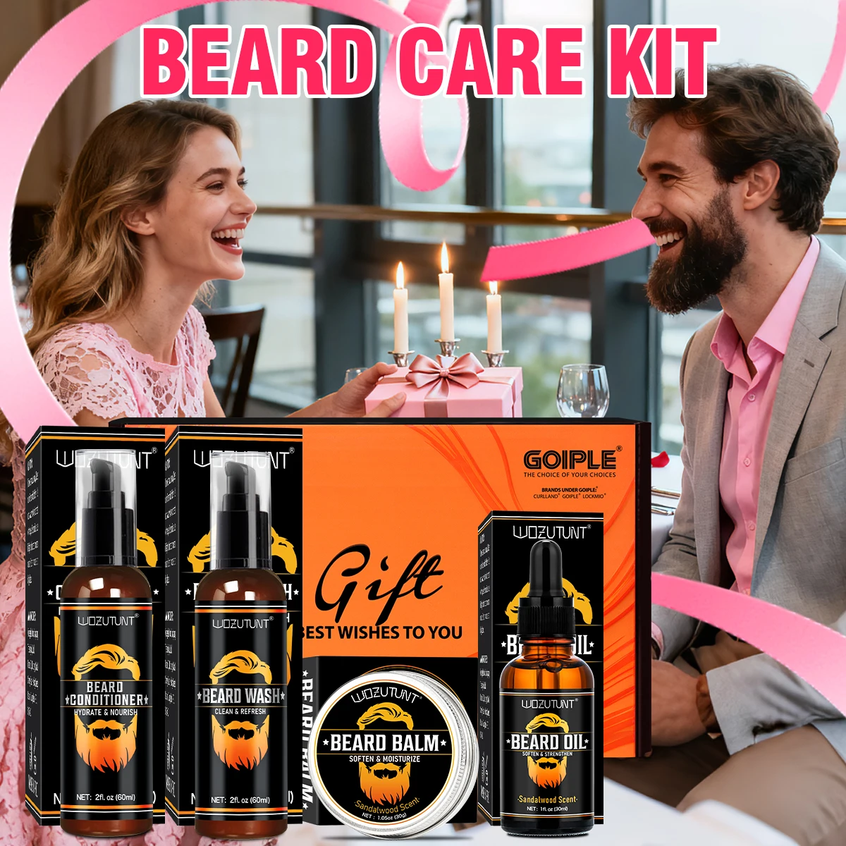 Men Beard Christmas Gift Cleans Beard Wash Conditioner Moisturize Nourish Oil Soften Styling Balm Surprise for Boyfriend/Husband