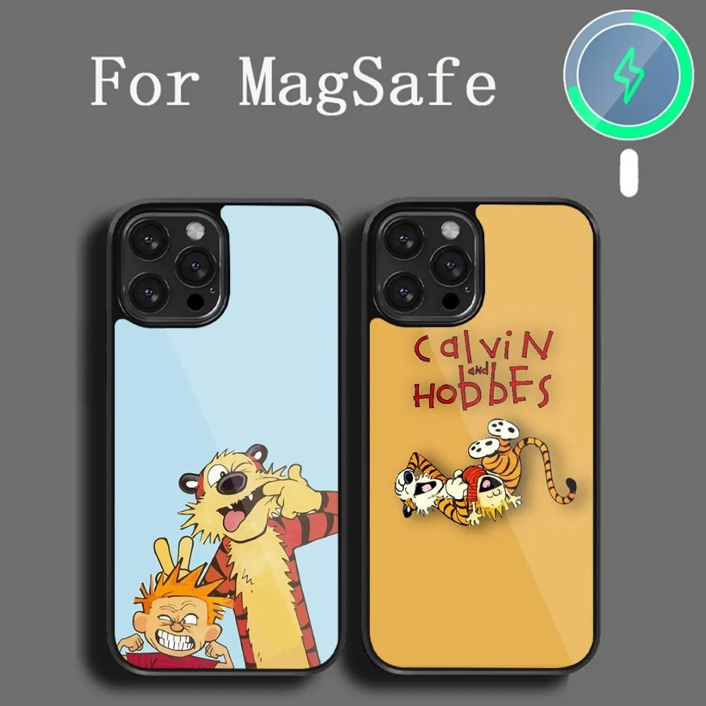 Cartoon C-Calvin and H-Hobbes Phone Case For iPhone 14 13 12 11 15 Pro Max Plus Magsafe Magnetic Cover