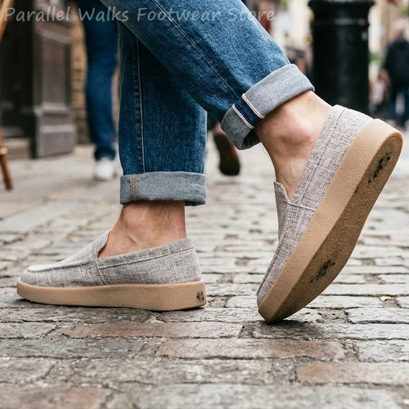 Men's Canvas Slip On Loafers Breathable Casual Deck Boat Shoes Lightweight Flat Walking Footwear Outdoor Espadrille Flats Shoes