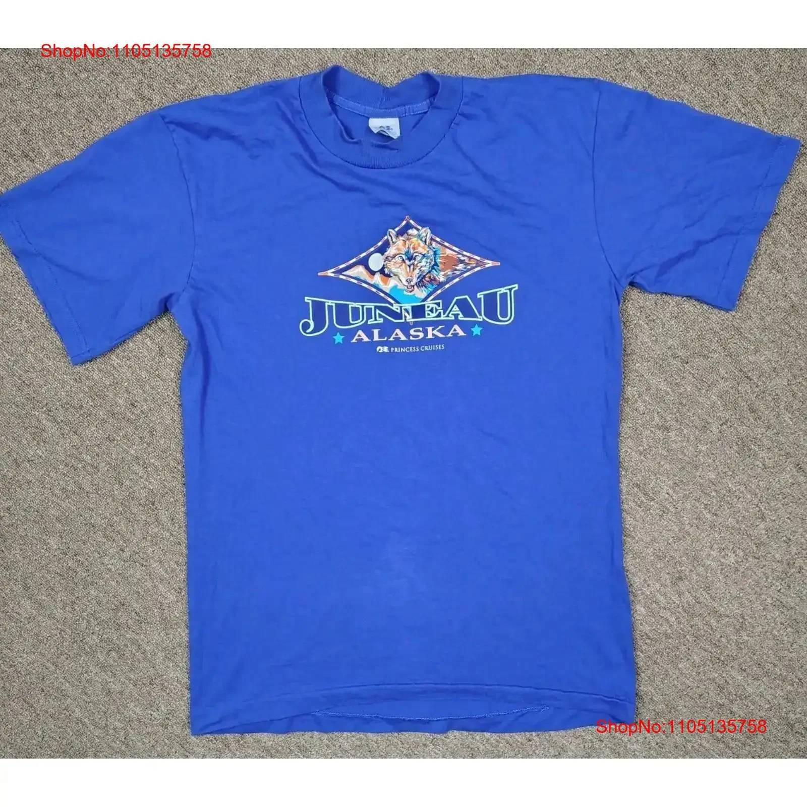 PRINCESS CRUISES T Shirt Men's XL Blue Juneau Alaska Wolf Cotton Travel vintage Washed streetwear fashion Comfortable