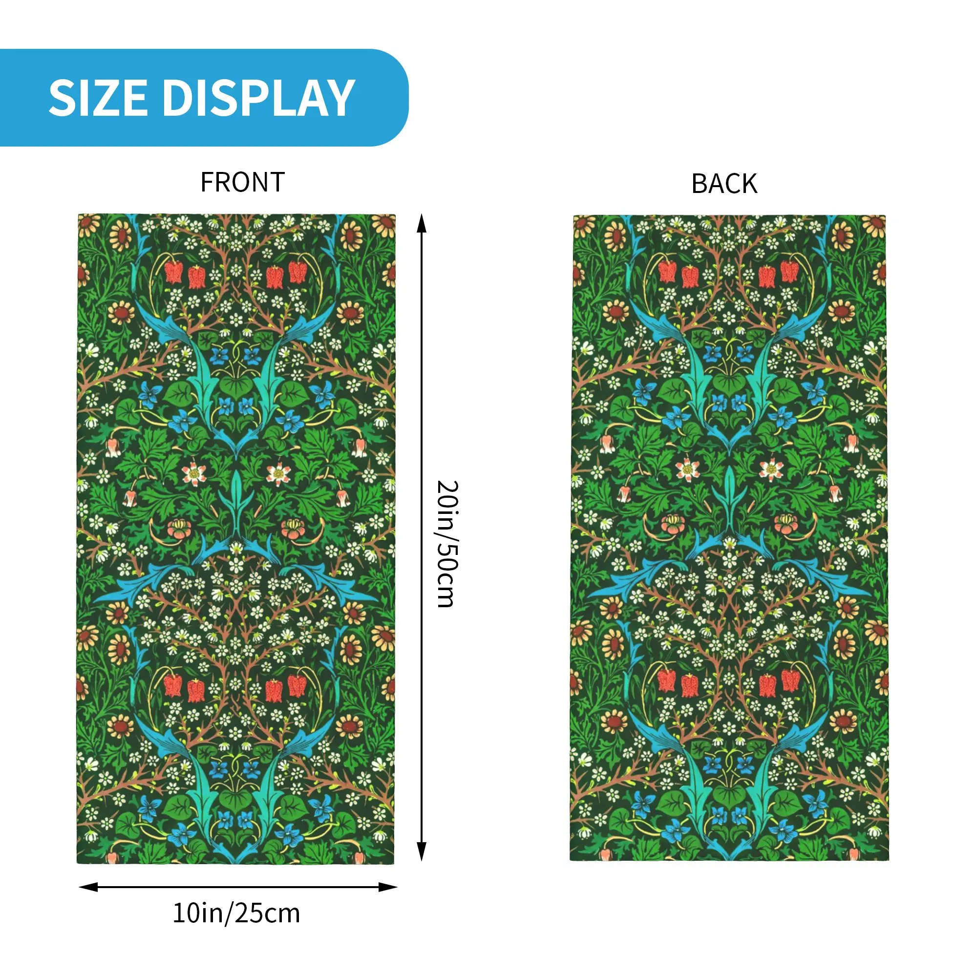 ويليام موريس نمط نسيج الأزهار باندانا الرقبة الجراب مطبوعة التفاف وشاح متعدد الوظائف قناع الوجه المشي لمسافات طويلة الصيد للجنسين الكبار