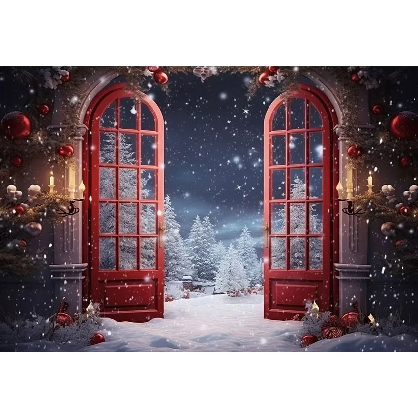 Avezano Christmas Window Backdrop Night Forest Snowy Xmas Trees Kids and Family Portrait Photography Background Photo Studio