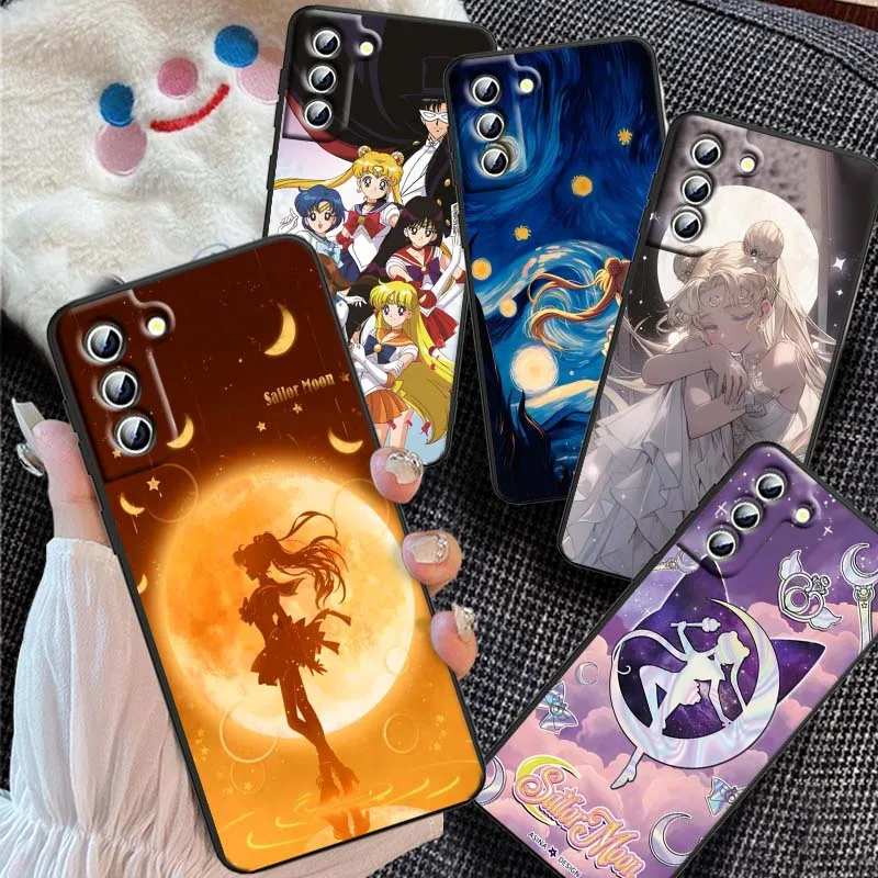 

Anime S-Sailors M-Moons Art For Samsung Galaxy S25 S24 S23 S22 S21 S20 S10 Ultra Plus FE 5G Black Soft TPU Cover Phone Case