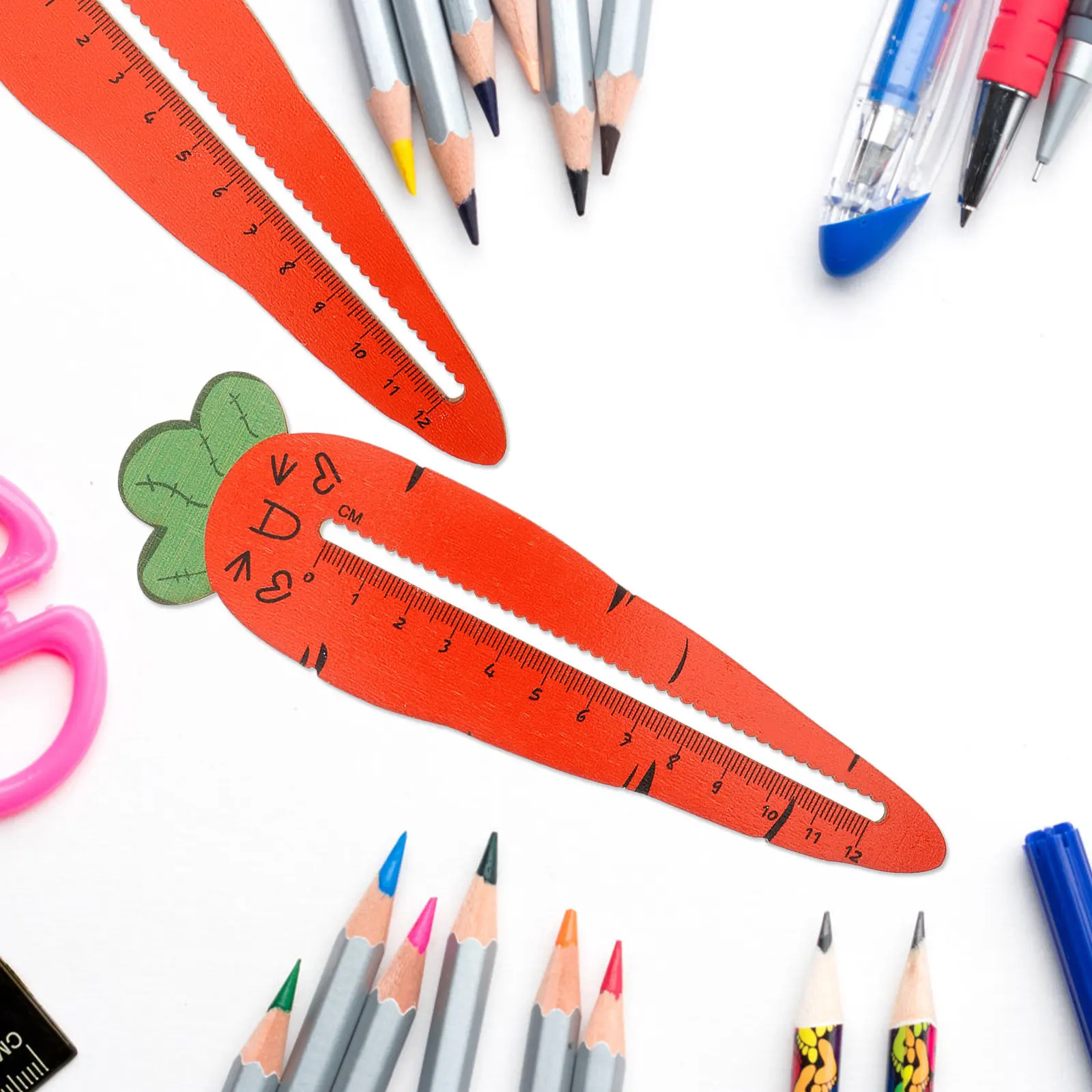 3Pcs Cartoon Ruler Set Wooden Carrot Shape Student Drawing Rulers School Stationery Study Supplies Small Ruler