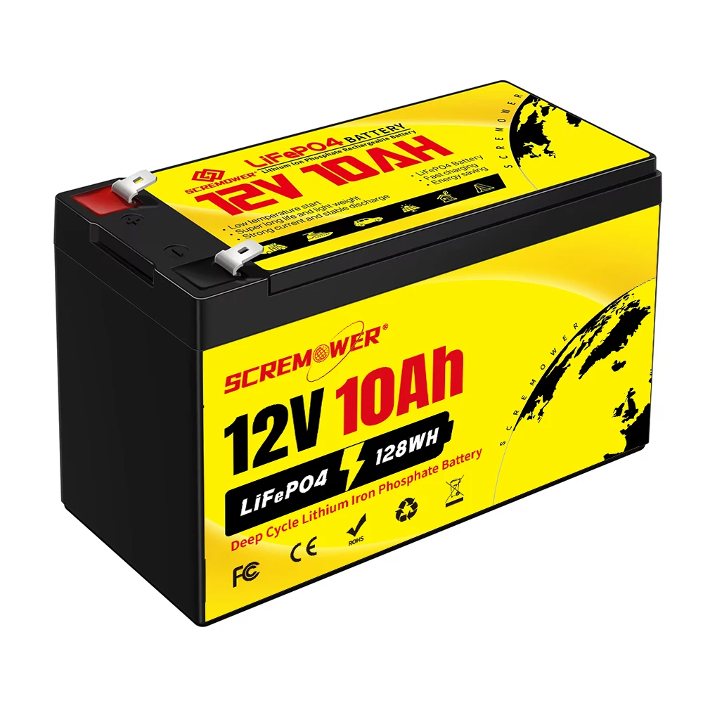 1-2 Pack 12V 10Ah 128Wh LiFePO4 Battery Rechargeable Deep Cycle Lithium Battery Built-in BMS 4000+ Cycles for Fish Finder UPS