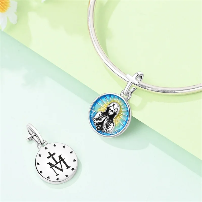 

925 Sterling Silver Blue Praying For The Girl Charms Pendant For Women Fit Original Bracelet DIY Birthday Party Jewelry Gifts