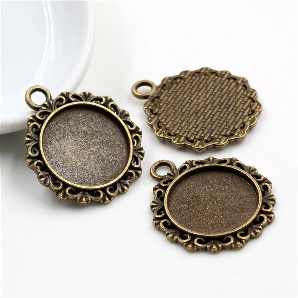 10pcs 18mm Inner Size Antique Bronze And Silver Plated Texture Style Cabochon Base Cameo Setting Charms Pendant