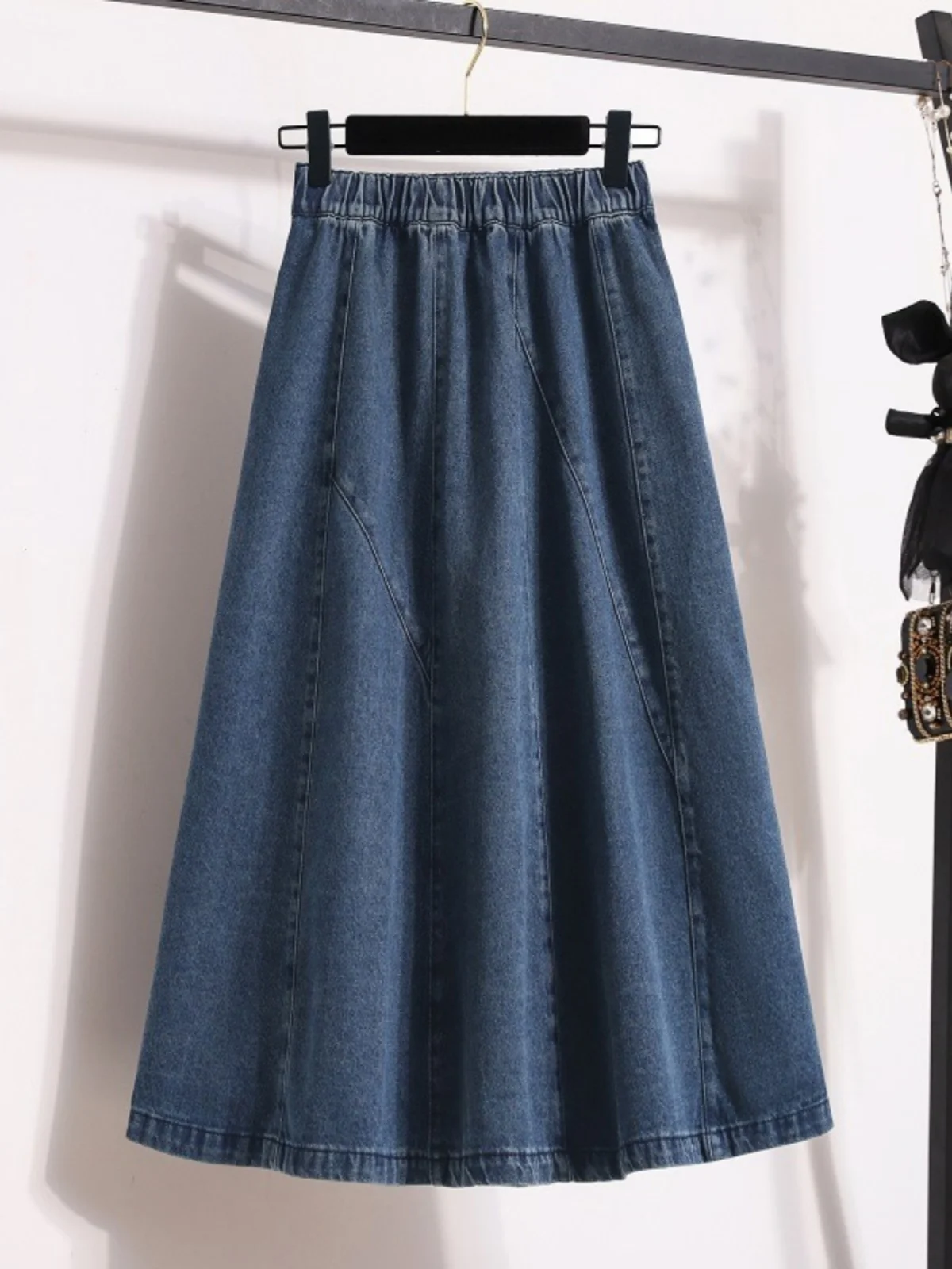 Oversized A-line Denim Skirt Women Spring Autumn Elastic Waist Loose All-matched Long Skirts Fashion Simple Jean Dress