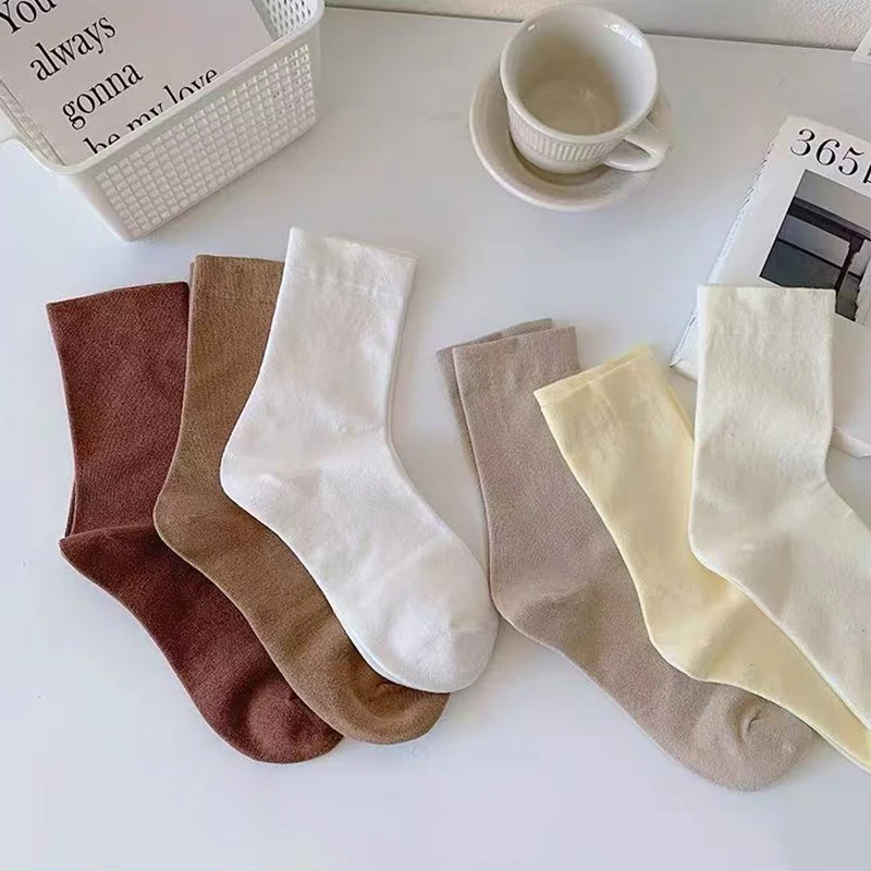 1/5/10/15/20 Pairs Random Women Macaron Solid Color Slouch Mid Calf Socks, Soft Breathable Minimalist Preppy Style Socks