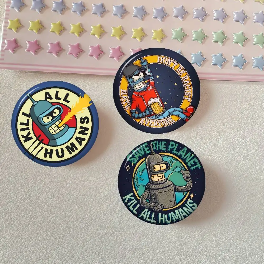 Soft Button Pin Round Metal Badge Lapel Pin Parts Gift Friends Kid Jewelry F-Futurama B-Benderes Wooden