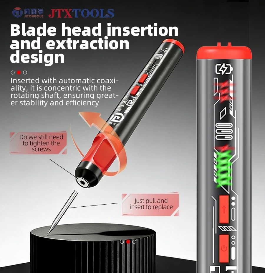JTX GP-1 Torque Compensation Electric Grinding Pen Wireless with 6 Grinding Heads USB-C Charging for Mobile Phone PCB Repair