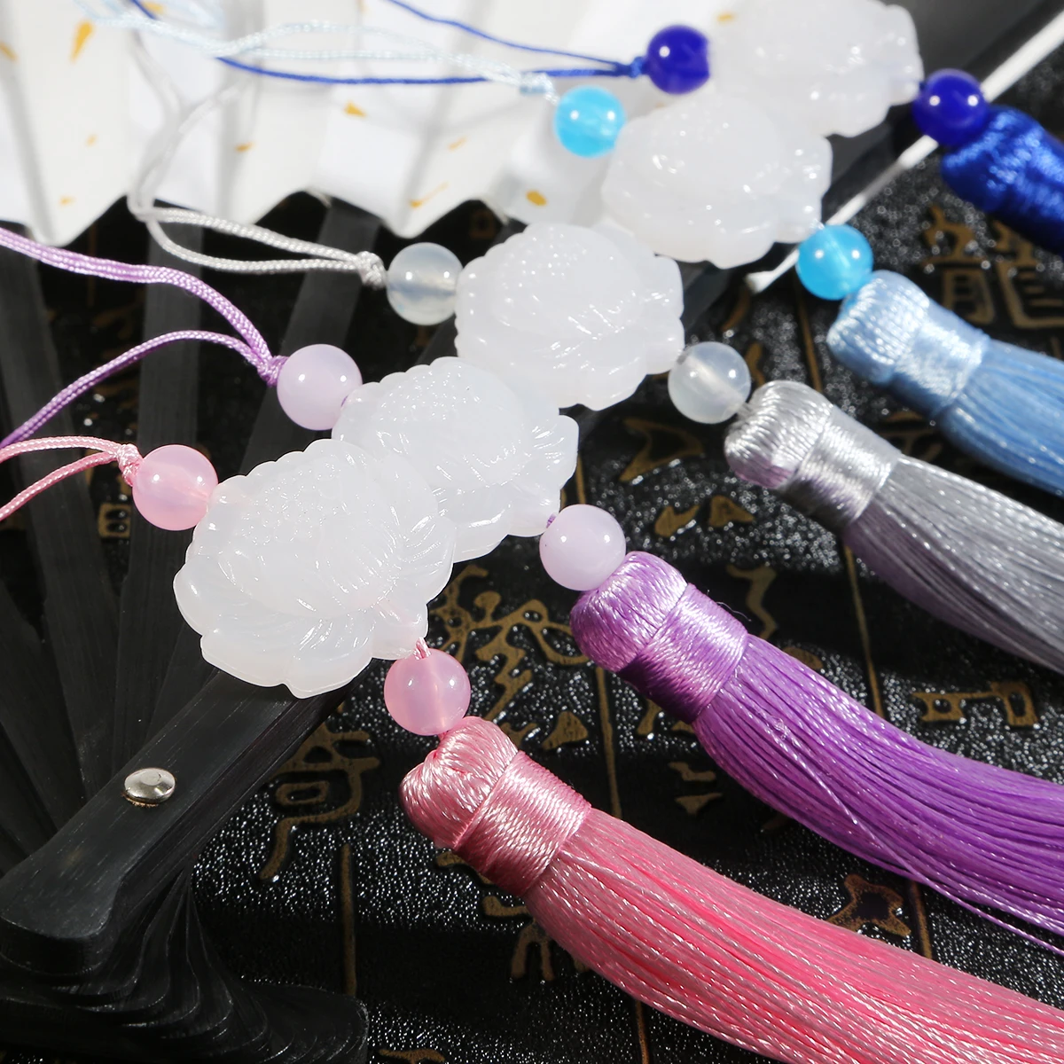 1Pc 27cm Length White Jade Lotus Vintage Silk Tassels Fringe For DIY Clothes Sewing Curtain Accessories Bag Keychain Decoration