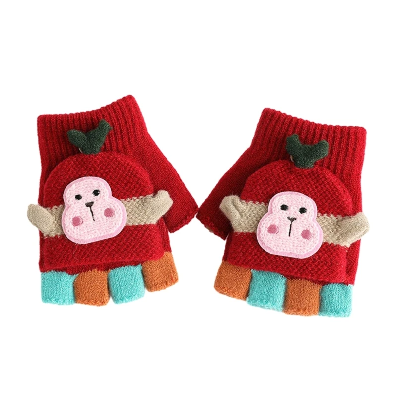 Girls Boys Animals Pattern Convertible Gloves with Cover Winter Mitten