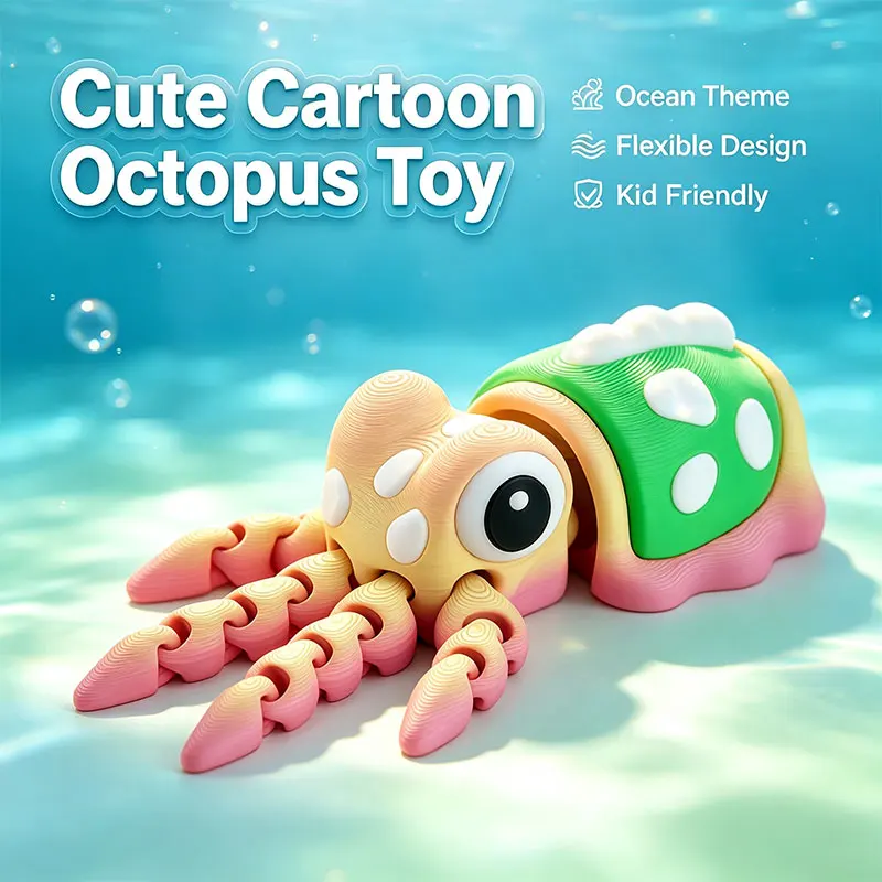 3D Printed Squid Figurine Fully Movable Jointed Squid Sculpture Desktop Ornament Home Decor Craft Collectible Gift