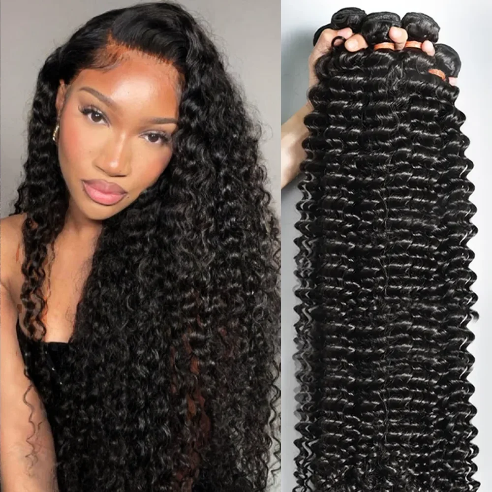 

1/3/4 Pcs Deep Wave Human Hair Bundles Natural Color 20 30 40 Inches Brazilian Weaving Virgin 100% Remy Human Hair Bundles wigs
