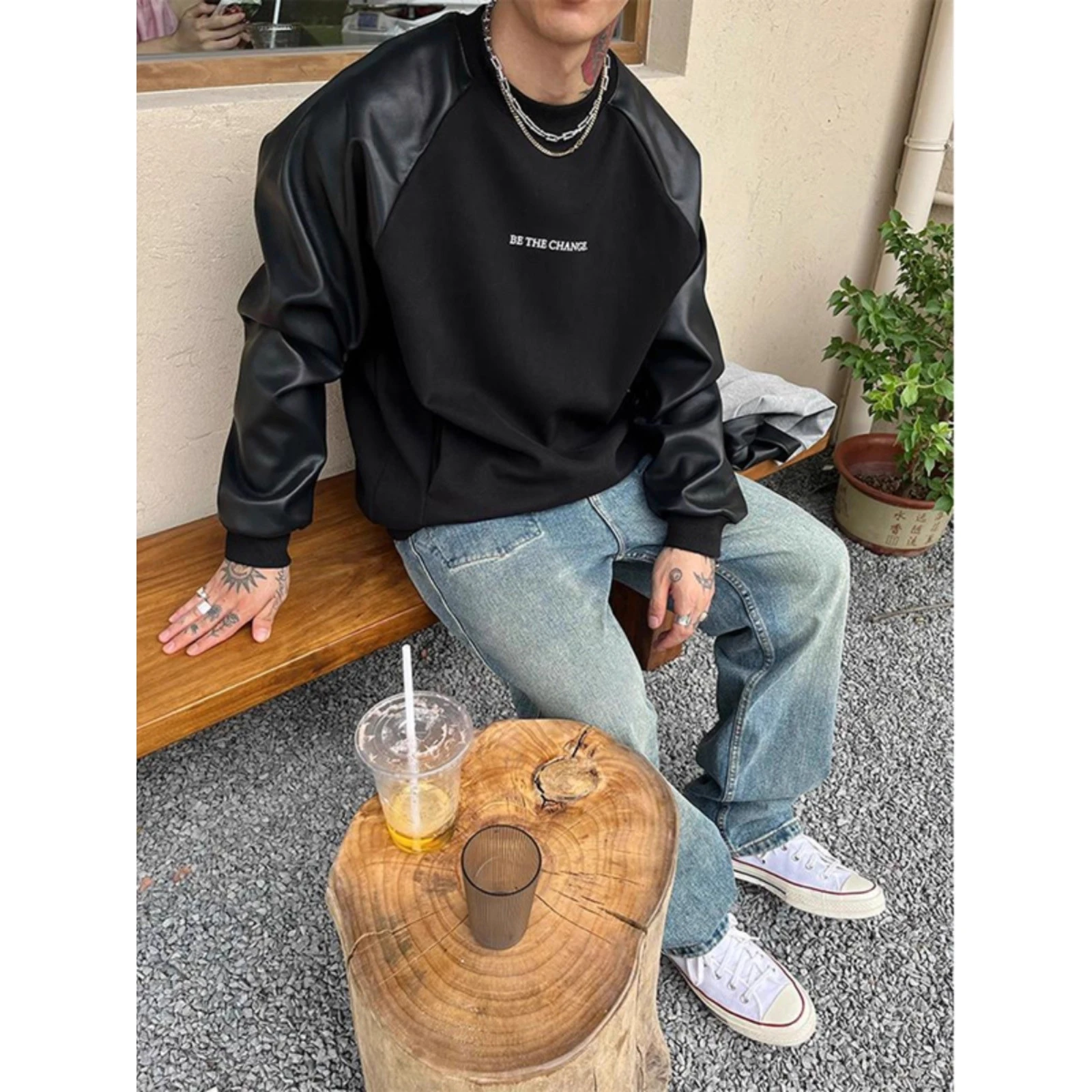 

Мужская осенняя толстовка оверсайз с круглым вырезом, американского стиля, из плотной ткани, с цветными вставками на плечах, свободного кроя, 300 г/м²