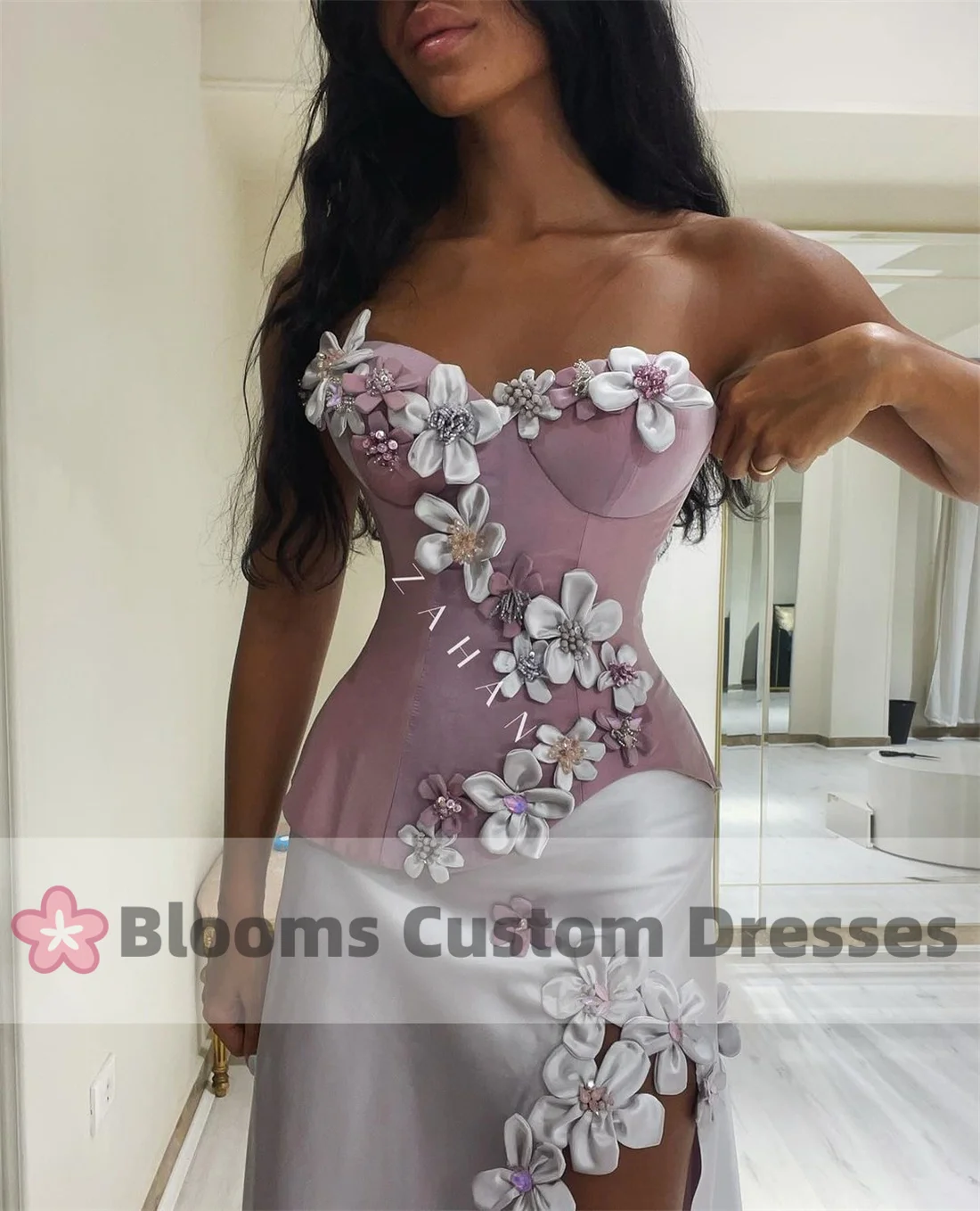 Customized Handmade Flowers Gorgeous Shawl Evening Dresses For Formal Occasion Satin Beaded Party Gown 2024 Luxury Prom Dress