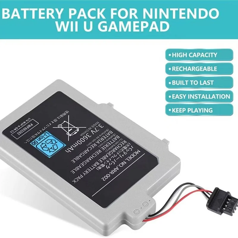 New 3600mAh 3.7V  Rechargeable Lithium Batter Above Cable Gamepad for Nintendo Wii U Controller Gamepad with  Screwdriver