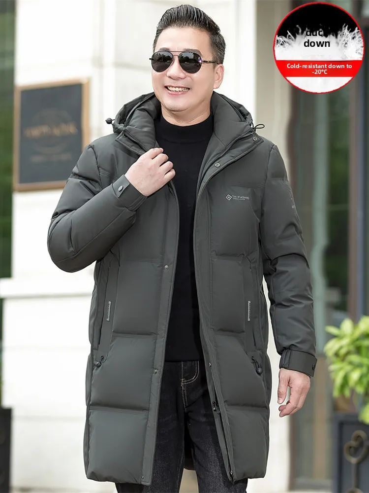 

Thiened Mid-Length Dad down Jaet Busin Casual Warm Windproof Polyester Fabric White Du down Filling Coat for Middle-...