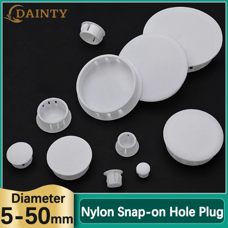 

White Round Nylon Snap-on Hole Plug Cover Wall Cable Desk Covers Round Furniture Hole Blanking End Seal Stopper Caps 5-50mm
