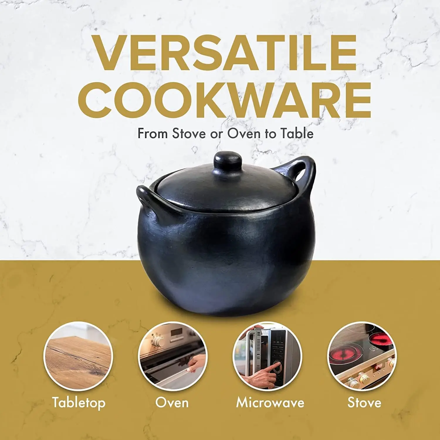 Authentic Chamba Soup & Bean Pot - Elegant Handmade Black Clay Dutch Oven with Cover - Perfect for Soups, Beans, Stocks & More -