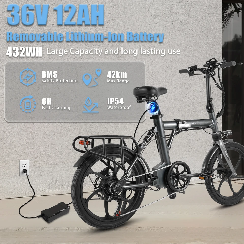 Cmacewheel 36V 12Ah Electric Bike Throttle Foldable 350W Motor Adult Ebike Urban Commuter for Man And Woman image 6