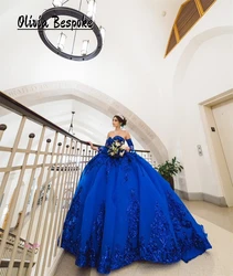 Perfect King Blue Ball Gown Quinceanera Dress Sweetheart Sequin Applique Ruffle With Sleeves vestidos de 15 quinceañera azul rey