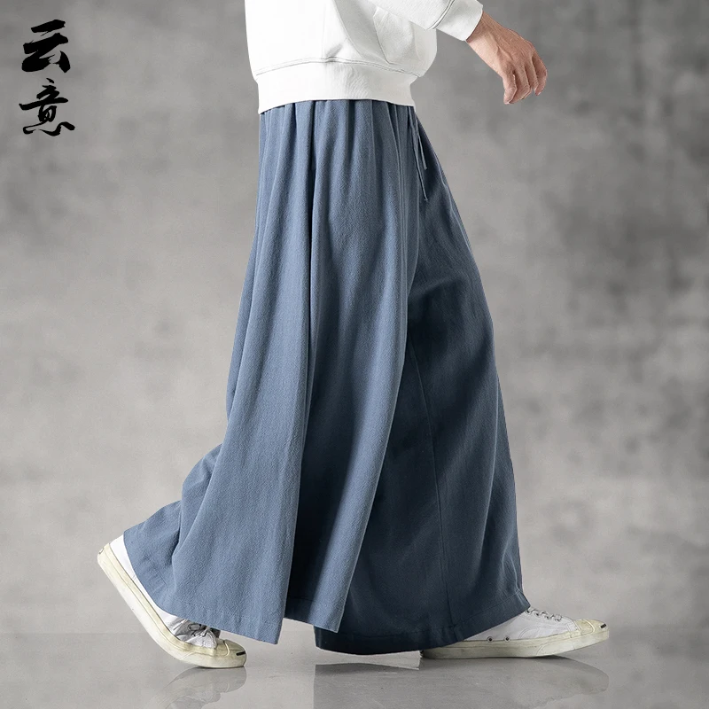 

Летние льняные мужские повседневные брюки свободного кроя с широкими штанинами, винтажные, прямого силуэта, в стиле Харадзюку, для весенней молодежной энергии