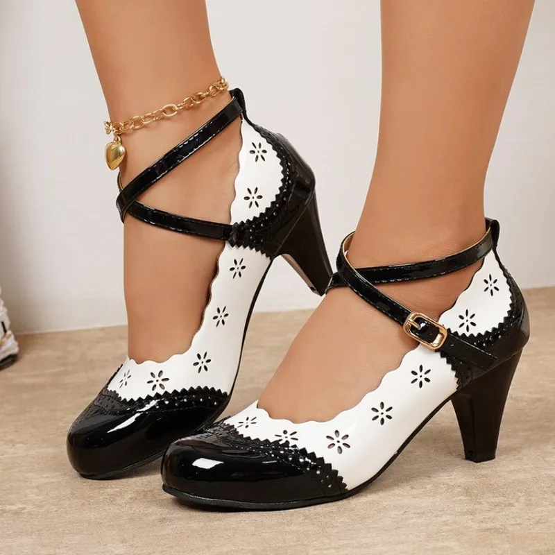 2026 Übergrößen Vintage Schwarze High Heels Pumps Retro Bequeme Sommer Rosa Bürodamen Schuhe Damen – Detail 8